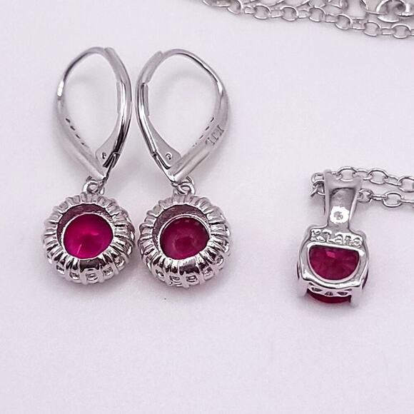 CZ By Kenneth Jay Lane Ruby Necklace and Drop Earring Set - Picture 10 of 11